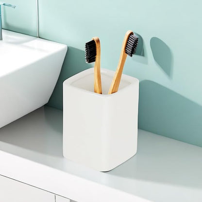 Ceramic Square Toothbrush Cup – Durable & Colorfast Toothbrush Holder for Bathroom, Hotel & Office Desk Storage – Modern Bathroom Countertop Holder for Toothpaste, Razors & Daily Essentials