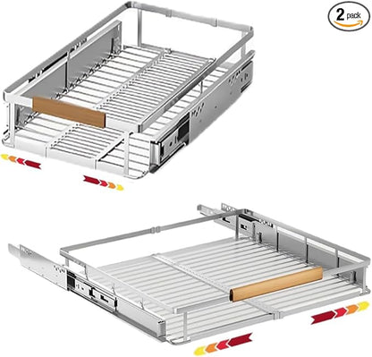 taiheis 2 Pack Expandable Pull Out Cabinet Organizer，Side Mounting 12.3~18.5"x22.5"Cabinet Pull Out Shelves, Expandable Slide Out Spice Rack for Kitchen Bathroom Office