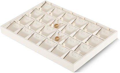 Dansmiy Linen Stackable Necklace Storage Tray, 24 Grid Pendant Display Tray, Jewellery Shop Counter Showcase Table Top Organizers, Makeup Table Drawer Insert Jewelry Tray