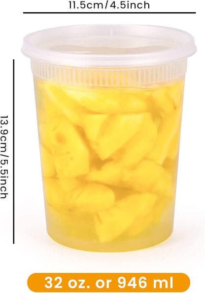 Kitch’nMore 32oz Plastic Deli Food Storage Soup Containers with Airtight Lids, Extra-Thick, Slime, Soup, Leakproof,Stackable,Microwave/Freezer/Dishwasher Safe, BPA Free (24Pack)