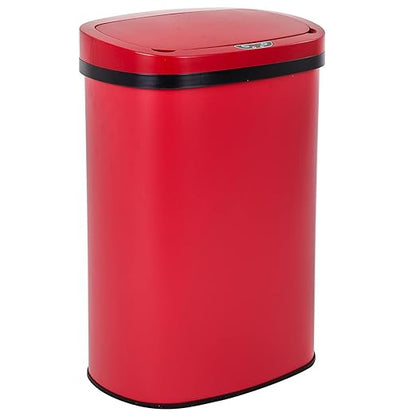 Kitchen Trash Can Bathroom Bedroom Office Garbage Can with Lid Automatic Touch Free Waste Bin Stainless Steel 13 Gallon / 50L,Red