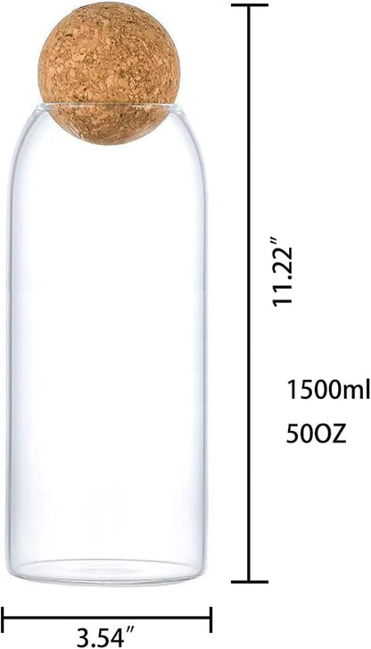 1500ML/50Oz Clear Glass Bottles, Glass Food Storage Containers with Airtight Round Cork, Decorative Sealed Jar Organizer Holder with Wooden Lid for Candy, Cookie, Nut, Spice, Tea, Coffee Bean
