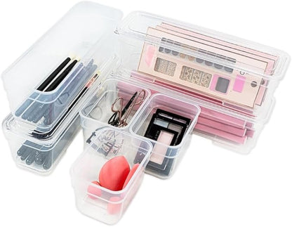 AB Designs Best Kept Plastic Storage Bins with Lids - Mixed Pack, 4 Long & 4 Small Home Organizer Storage Boxes with Lids, Clear