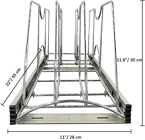 STORKING Pull Out Cookie Sheet Organizer for Cabinet, Pan and Pot Rack, Cutting Board Organizer Rack, Baking Tray Organizer for Cabinet, Adjustable Divider Width, 11" W x 22" D x 11.8" H, Chrome