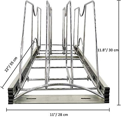 STORKING Pull Out Cookie Sheet Organizer for Cabinet, Pan and Pot Rack, Cutting Board Organizer Rack, Baking Tray Organizer for Cabinet, Adjustable Divider Width, 11" W x 22" D x 11.8" H, Chrome