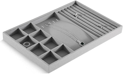 Dansmiy Linen Stackable Multifunctional jewelry Display Tray, Ring Earring Bracelet Necklace Storage Tray, Jewellery Shop Counter Showcase Table Top Organizers, Makeup Table Drawer Insert Jewelry Tray