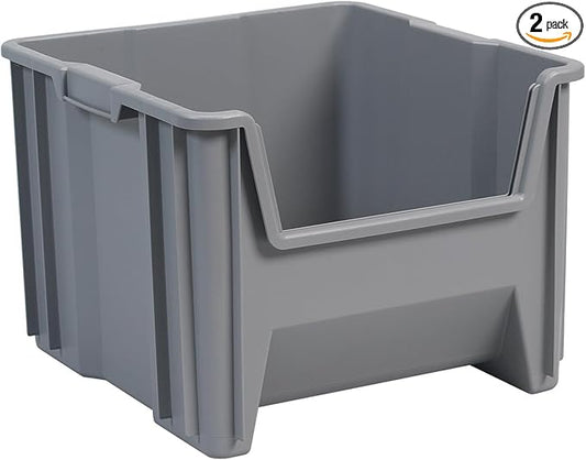 Akro-Mils 13018 Stak-N-Store Heavy Duty Stackable Open Front Plastic Storage Container Bin, (17-1/2-Inch x 16-1/2-Inch x 12-1/2-Inch), Gray, (2-Pack)
