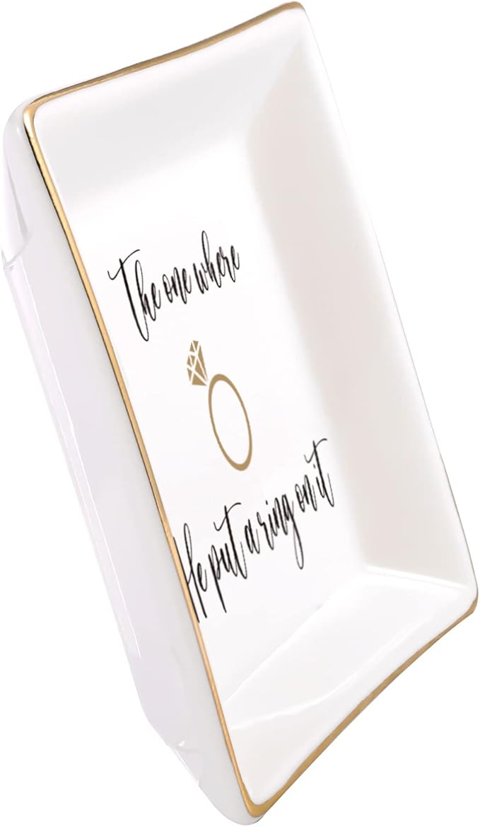 JOYIMARR Engagement Gifts for Women Ring Dish Tray - Bride to Be Newly Engaged Gifts-The One Where He Put A Ring On It - Funny Wedding Gift