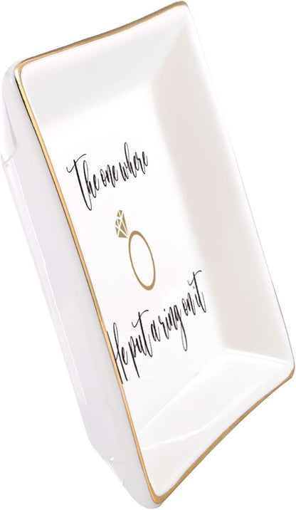 JOYIMARR Engagement Gifts for Women Ring Dish Tray - Bride to Be Newly Engaged Gifts-The One Where He Put A Ring On It - Funny Wedding Gift
