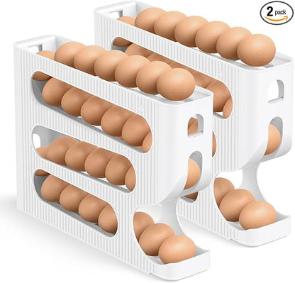 Egg Holder for Fridge, Automatic Rolling Egg Dispenser for Refrigerator, Countertop, Kitchen - Space-saving Egg Roller/Organizer/Storage/Container/Tray for Fridge - 2 Packs for 56 Large Size Eggs