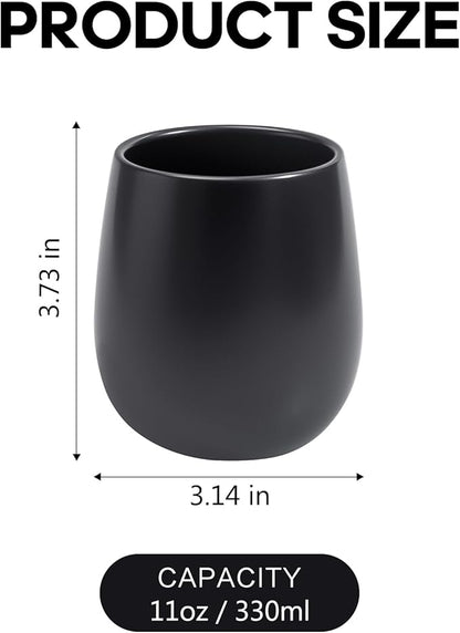 Black Ceramic Toothbrush Holder - 11Oz Small Bathroom Tooth Brushing Holders, Reusable Mouthwash Cup, Toothpaste Holder, Makeup Brush Holder, Pen Holder for Bathroom Countertop, 1PC