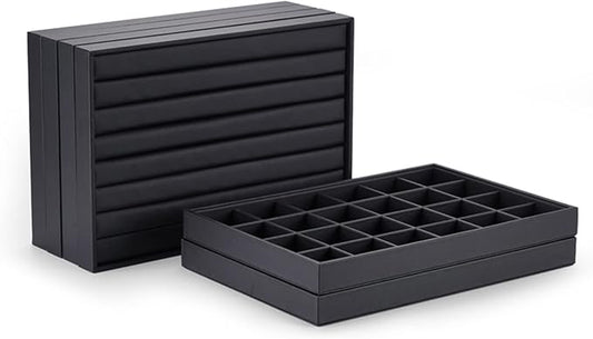 Black PU Leather Jewelry Display Tray 24 Grids Pendant Earrings Necklace Organizer Display Showcase Jewelry Storage Tray