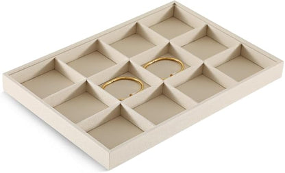 Dansmiy Linen 12 Grid Stackable Bangle Storage Tray, Bracelet Watch Display Tray, Jewelry Shop Counter Showcase Table Top Organizers, Makeup Table Drawer Insert Jewelry Tray