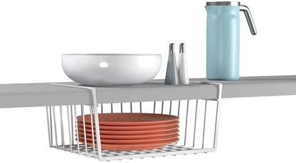 Modern Home Under Shelf Wire Storage Baskets – Hanging Organizer Rack for Cabinet, Pantry, or Closet – White Metal Basket for Kitchen, Towels, or Office – No Tools Required (Set of 2 10.25")