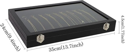 Wudygirl Necklace Organizer 20 Hooks Jewelry Organizer Jewelry Display Stackable Glass Top Lockable Black Velvet Boxes(Necklace Tray)