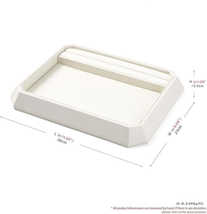 PU Leather Jewelry Display Tray Stackable Jewelry Tray Flat Organizer for Ring Necklace Trade showcase(Beige)