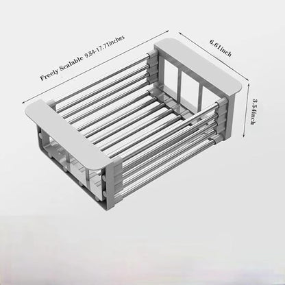 Extend Kitchen Sink Drain Basket, Adjustable & Expandable Stainless Steel Dish Drainers for Kitchen Counter, Portable & Telescopic Space-Saving Solution for Fruit Vegetable