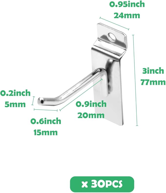 30Pcs 2 Inch Silver Slatwall Panel Hooks, Heavy Duty Slat Wall Hanging Display Hooks Pegboard Metal Hanger Hook for Gridwall Garage Shop Retail
