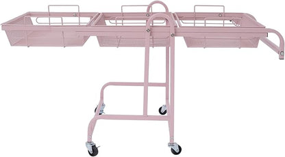 3 Tier Adjustable Storage Carts, Movable Utility Cart, Metal Rolling Cart, Multi-Functional Storage Trolley w/Wheels, Storage Shelves for Kitchen/Bathroom/Bedroom/Office (Pink)