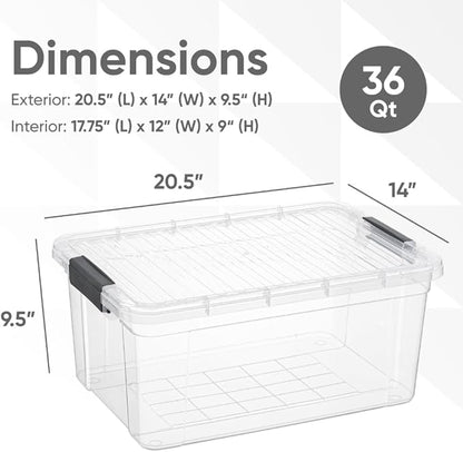Superio Storage Bins with Lids, Clear Plastic Containers for Organizing, Stackable Totes, BPA Free, Odor Free, Organizer Boxes for Home, and Dorm (6 Pack, 36 Qt)