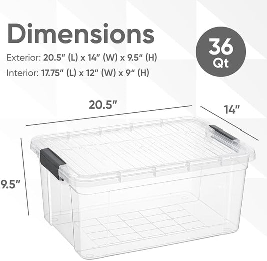 Superio Storage Bins with Lids, Clear Plastic Containers for Organizing, Stackable Totes, BPA Free, Odor Free, Organizer Boxes for Home, and Dorm (6 Pack, 36 Qt)