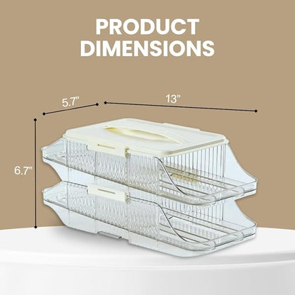 Egg Holder for Fridge Organization - 30 Slot Egg Organizer for Refrigerator with Rolling Dispenser | 2 Layers with Locking & Detachable Trays