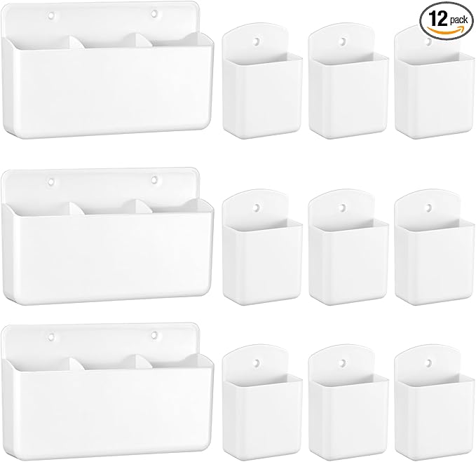 12 Pcs Remote Control Holders Wall Mount Self Adhesive Controller Holder Universal Wall TV Remote Phone Pen Holder Storage Accessories for Home Office School(White)