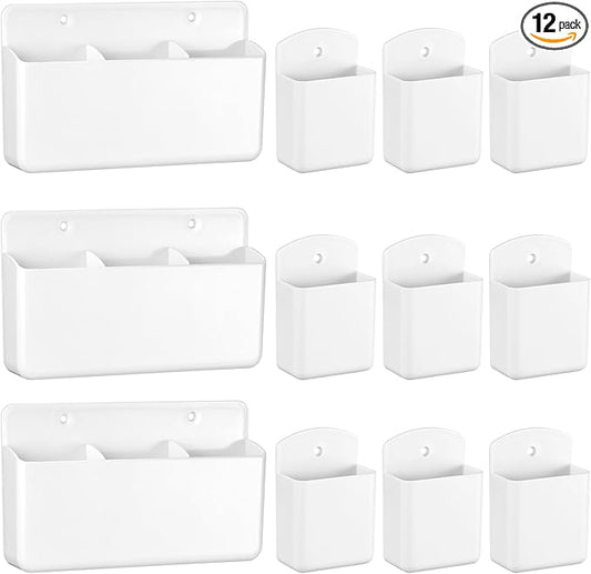 12 Pcs Remote Control Holders Wall Mount Self Adhesive Controller Holder Universal Wall TV Remote Phone Pen Holder Storage Accessories for Home Office School(White)