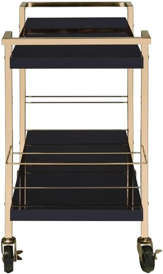 Pemberly Row Modern Serving Cart in Black Metal and Gold Frame