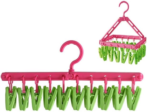 Multipurpose Clothes Drying Rack with 20 Clips – Foldable Sock Hanger with Rotating Hook – Space Saving Underwear & Bra Drying Rack – Portable Travel Laundry Hanger for Balcony Bathroom