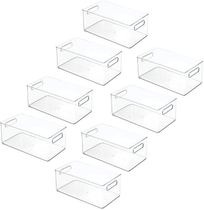 mDesign Deep Plastic Kitchen Storage Organizer Container Bin for Pantry, Cabinet, Cupboard, Shelves, Fridge, or Freezer - Holds Dry Goods, Sauces, Condiments, Drinks, Ligne Collection, 8 Pack, Clear