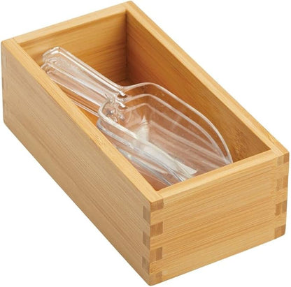 mDesign Bamboo Storage Bin Container, Drawer Organizer Crate Boxes for Kitchen Pantry Cabinet, Shelf, Island or Countertop, Holds Snacks, Spices, or Drinks, Echo Collection, 4 Pack, Natural/Tan