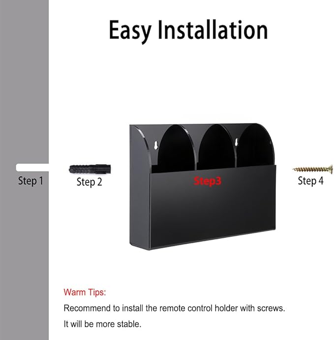 Hipiwe Wall Mount Remote Control Holder Clear Acrylic Media Organizer Storage Box Coffee Table and Nightstand Convenient Remote Control Caddy (Three Compartments Black)