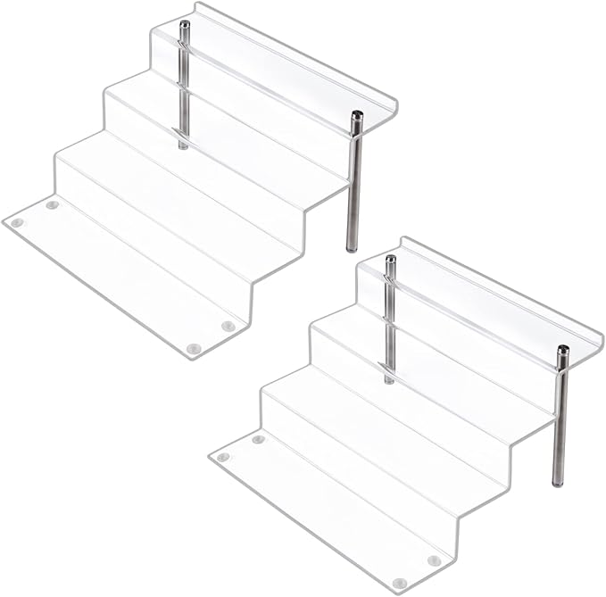 LileZbox Acrylic Display Risers Shelf for Pops Figures, Clear 4-Step Display Stand for Display Or Collection( 12 X 9 in) (large-2 pack)