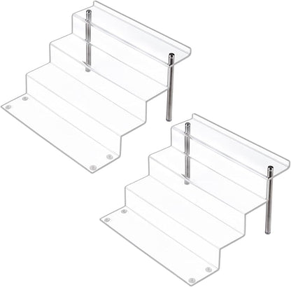 LileZbox Acrylic Display Risers Shelf for Pops Figures, Clear 4-Step Display Stand for Display Or Collection( 12 X 9 in) (large-2 pack)