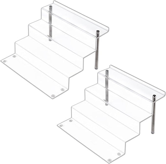 LileZbox Acrylic Display Risers Shelf for Pops Figures, Clear 4-Step Display Stand for Display Or Collection( 12 X 9 in) (large-2 pack)