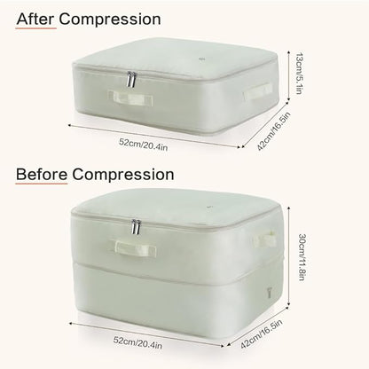 Geernioy Ultra Space Saving Self Compression Storage Bags with Zipper, (Beige) -Compression Organize for Bedding, Comforter Storage Bag for Blankets Duvet Quilts Pillows