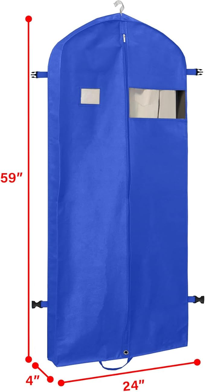 Party Bargains Garment Bag 59-Inch – Non-Woven Hanging Clothes Storage Cover for Suits, Dresses & Coats, Zippered for Closet or Travel (Blue)
