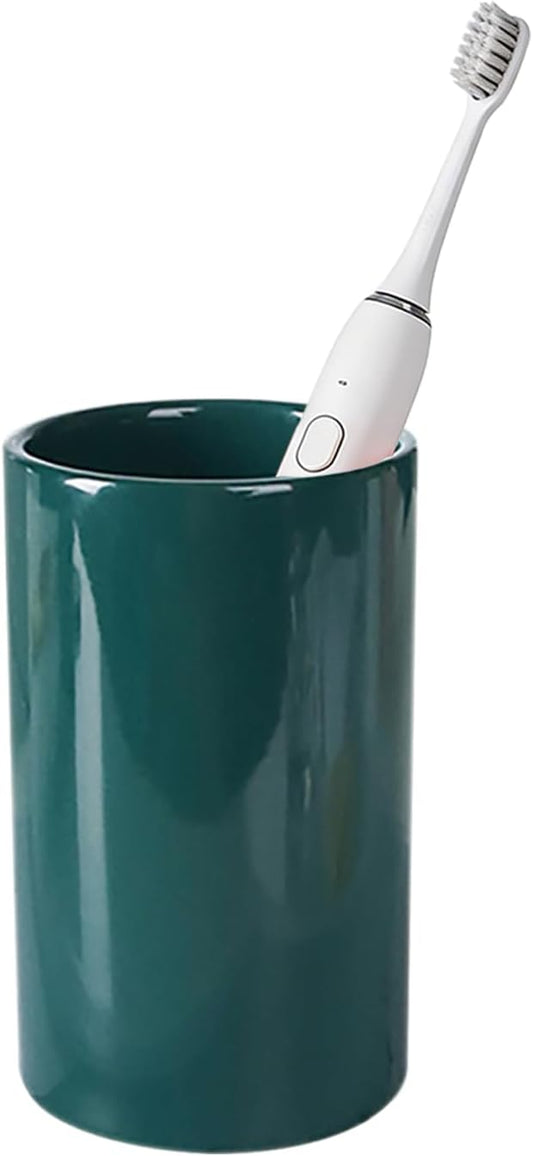 AHUDKKY Green Ceramic Toothbrush Holders, Electric Toothbrush Holder for Toothbrushes and Toothpaste,Tumbler Cups Reusable Toothbrush Mouthwash Cup(300ml)