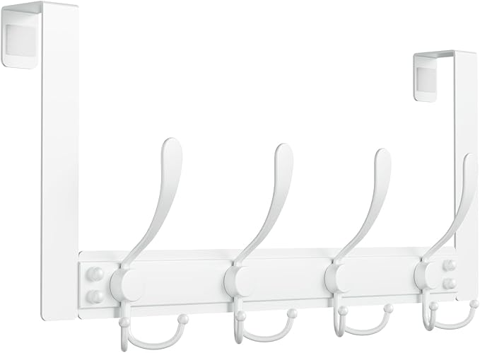 WLCSNG Heavy Duty Over The Door Hooks Rustproof - 25lb Over The Door Towel Rack, Over The Door Towel Hook, Door Hanger for Bathroom, Coat Rack Dorm Room Essentials (1Pack, White)