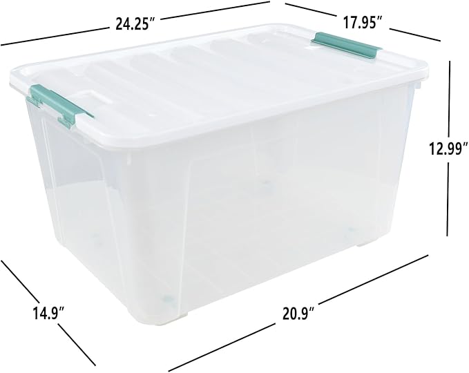 Cinkyou 85 L Clear Latch Storage Bin with Lid and Wheels, Stackable Plastic Storage Boxs, 4 Packs