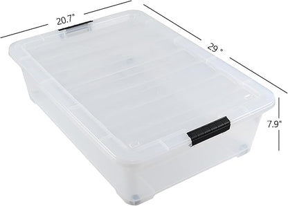 Yesdate 3-Pack 50 Quart Under the Bed Low Profile Storage Boxes, Large Under Bed Storage Bin with Easy Rolling Caster Wheels, Clear