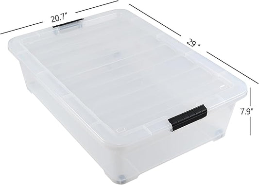 Yesdate 3-Pack 50 Quart Under the Bed Low Profile Storage Boxes, Large Under Bed Storage Bin with Easy Rolling Caster Wheels, Clear