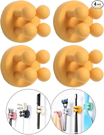 Defrko Silicone Toothbrush Holders - 4 Pcs Razor Hooks Adhesive Wall Mounted for Hanging Towel Key Plug Cable, Utility Decor Stick to Dorm Room Essentials Function for Kitchen Bathroom Home Office