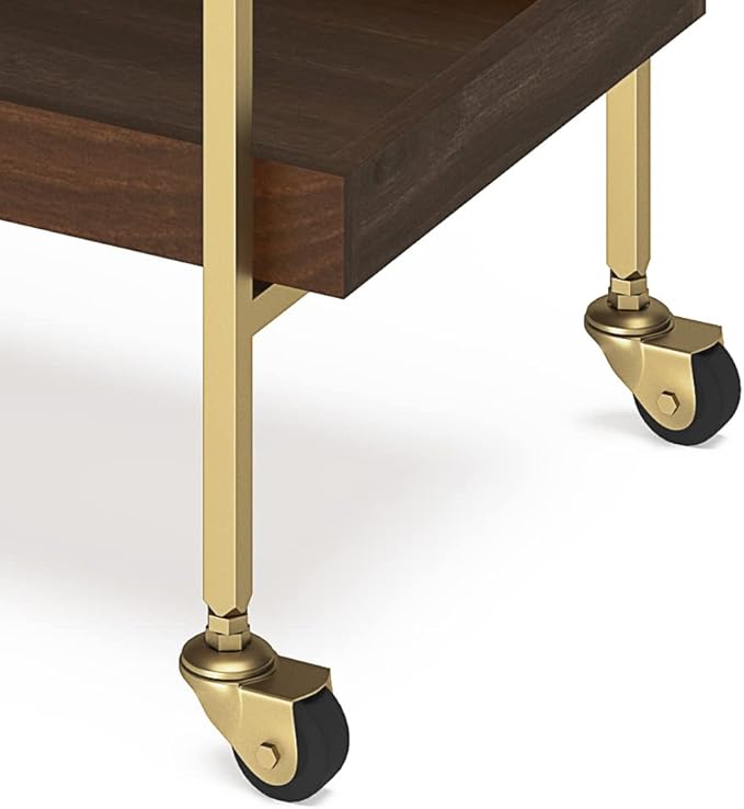 SIMPLIHOME Jace SOLID MANGO WOOD Industrial Contemporary 26 inch Wide Bar Cart in Cognac for the Living room, dining room and kitchen