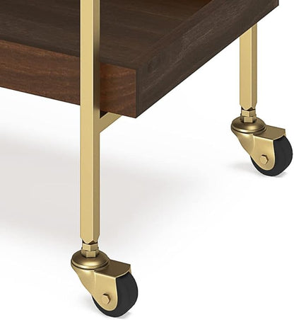SIMPLIHOME Jace SOLID MANGO WOOD Industrial Contemporary 26 inch Wide Bar Cart in Cognac for the Living room, dining room and kitchen