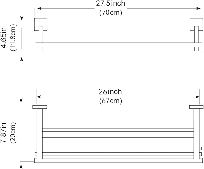 Bathroom Towel Rack with Double Towel Bar Bathroom Hotel Shower Shelf SUS304 Stainless Steel Modern Wall Mounted Holder 28 Inch Brushed Gold