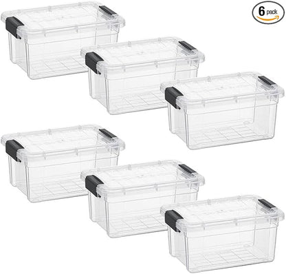 Superio Clear Storage Boxes with Lids, 3.5 Quart Plastic Container Bins for Organizing, Stackable Crates, BPA Free, Non Toxic, Odor Free, Organizers for Home, Office and Dorm, 6 Pack