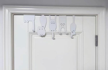 Nooboochichy Over The Door Hooks, Door Hangers Clothes Hangers Behind The Door, Wall-Mounted cat-Shaped Metal Hangers for Clothes, Hats, and Keys, Set of 5