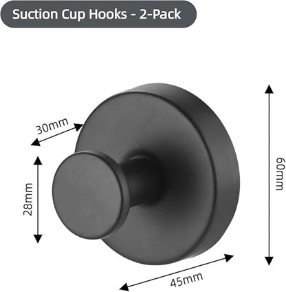 2Pcs Suction Cup Shower Hooks Matte Black Towel Hooks, No-Drill Waterproof Towel Hooks for Bathroom Glass Window Door Can Hang Various Towels Bath Towels Keychains